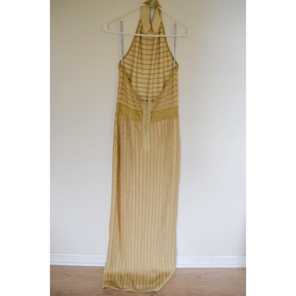 Herve Leger Gold Knit Halter Maxi Gown Size Large - Picture 5 of 11